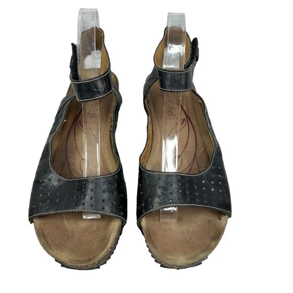 JOSEF SEIBEL Women’s Sz 41 Wedge Velcro Black Leather Sandals - Picture 3 of 13